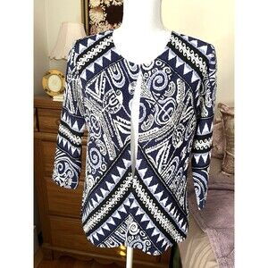 Travelers by Chico’s Lightweight Jacket Blue & Black Crushed  3/4 Sleeve Size 0